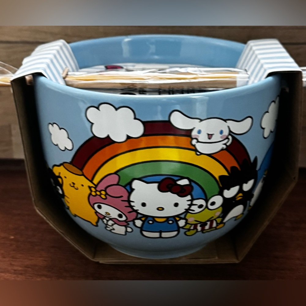 Super Cute 🥰 Hello Kitty and Friends  -ceramic bowl with chopstick - NEW